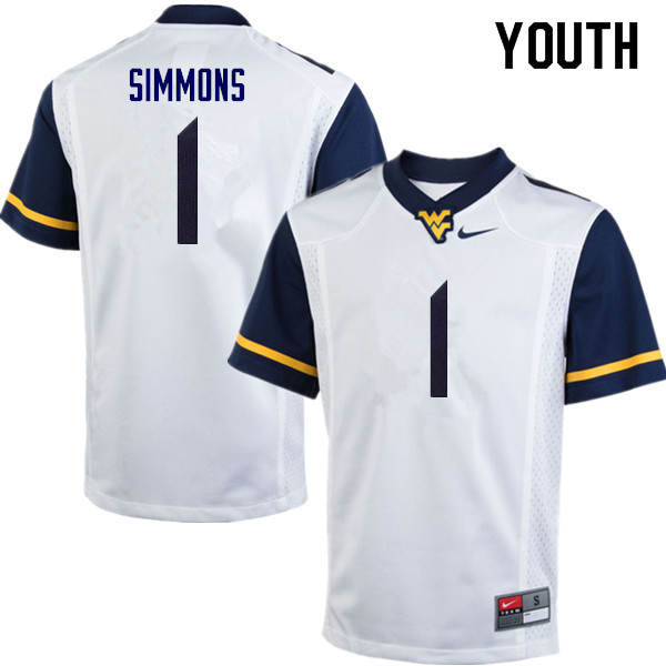 NCAA Youth T.J. Simmons West Virginia Mountaineers White #1 Nike Stitched Football College Authentic Jersey CZ23Q66FT